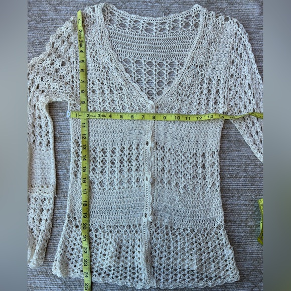 Crochet Cream Cardigan feminine top Small Med - Picture 10 of 11